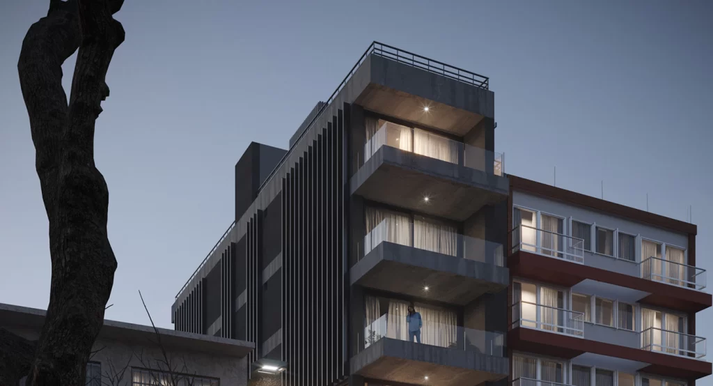 Artist impression gebouw/appartementen complex met penthouse architectuur