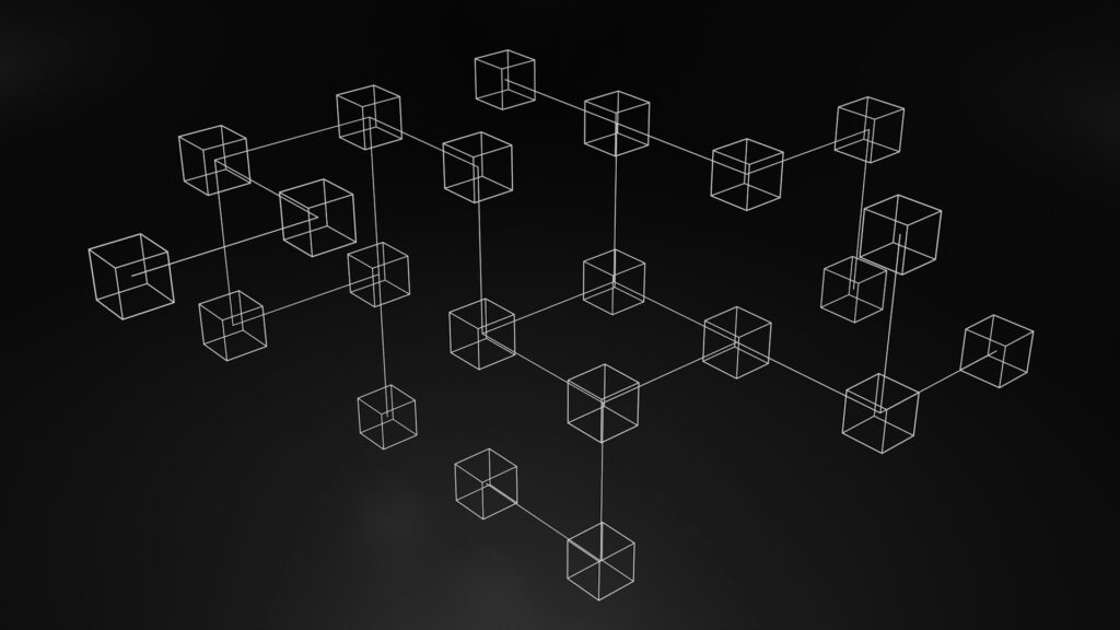 Grafische weergave van een blockchainnetwerk, passend bij de Fusaka-update en schaalbaarheid van Ethereum.