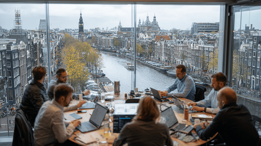 vergadering in amsterdams kantoorpand