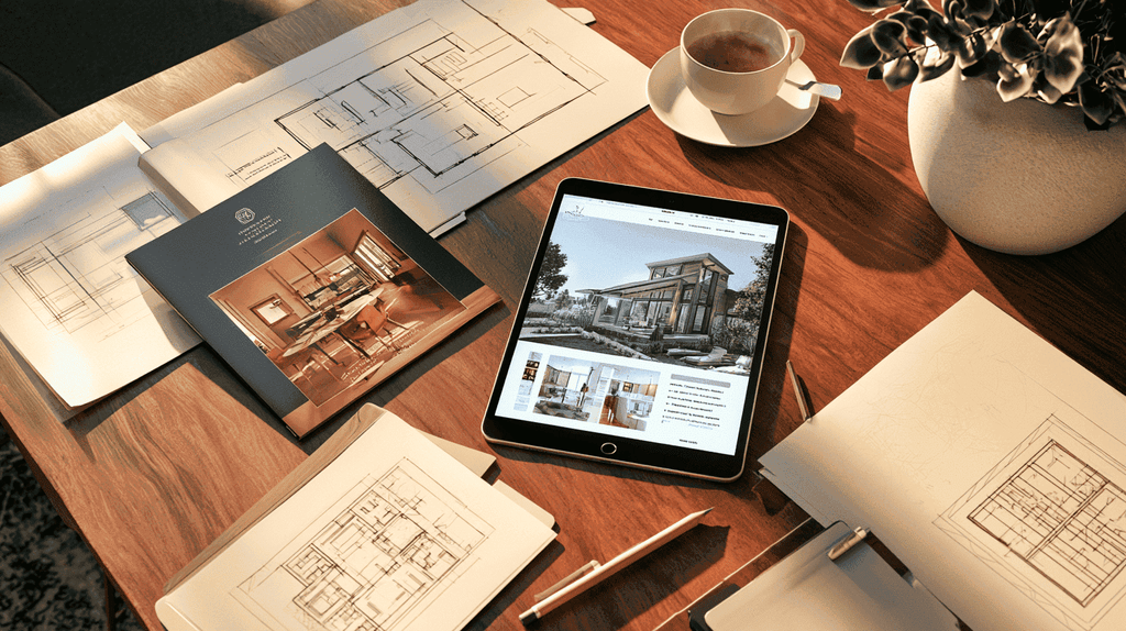 Verkoopbrochure en presentatiemateriaal van een nieuwbouwproject op tafel