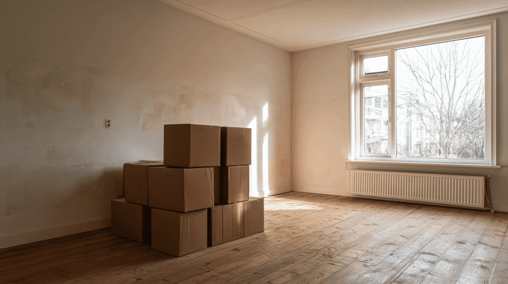 verhuisdozen lege woonkamer